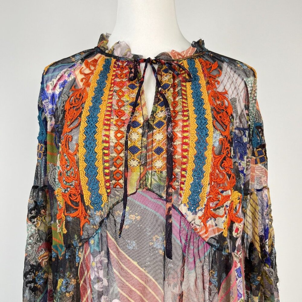 $328 NWOT Johnny Was Mazzy Poet Mesh Floral Embroidered Blouse Top Size S - Picture 4 of 15
